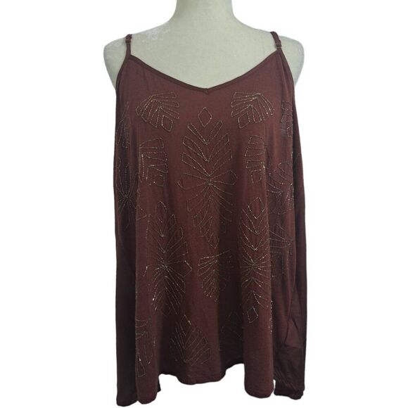 Anthropologie Tops - Anthropologie Cocoa Linen Blend Beaded Spaghetti Strap Tank Boho Travel Top  XL
